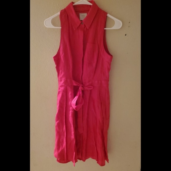 Anthro HD in Paris Pink Linen Belt Pleated Dress - Picture 3 of 5